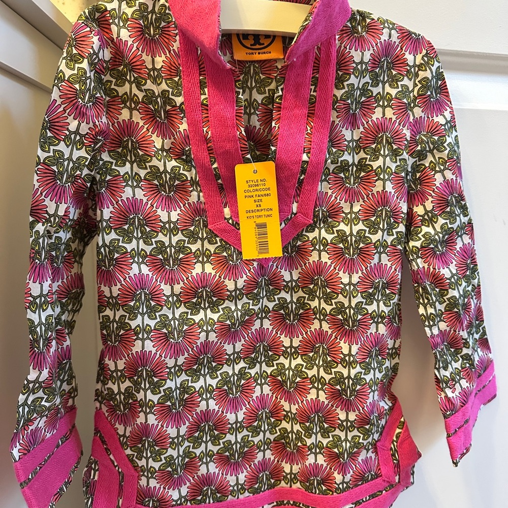 Tory Burch Floral Pink and Green Kids Girls Top New Sz 4 5 or XS